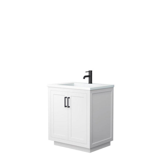 Wyndham Collection Miranda 30" Single Bathroom White Vanity Set With 1.25" Thick Matte White Solid Surface Countertop, Integrated Sink, And Matte Black Trim