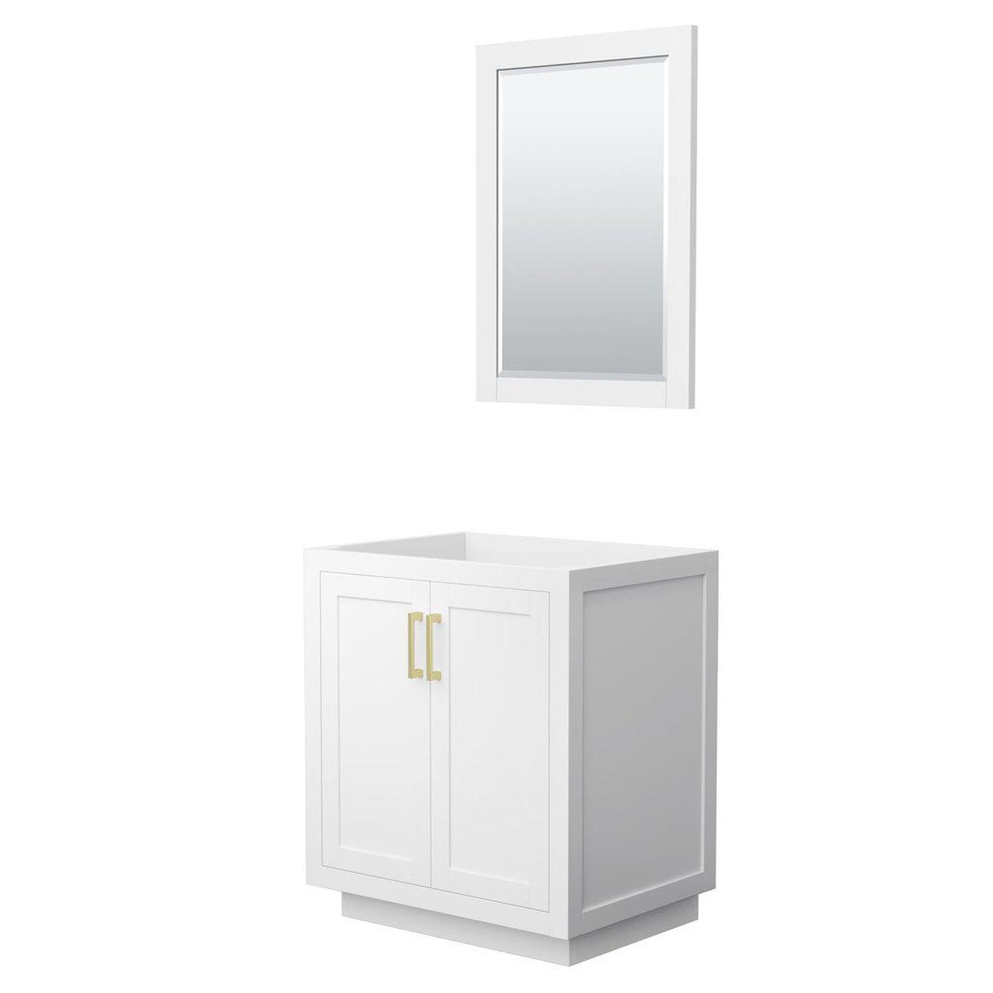 Wyndham Collection Miranda 30" Single Bathroom White Vanity Set With 24" Mirror And Brushed Gold Trim