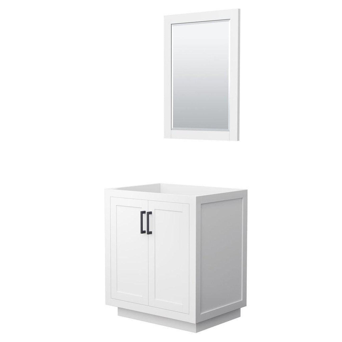 Wyndham Collection Miranda 30" Single Bathroom White Vanity Set With 24" Mirror And Matte Black Trim