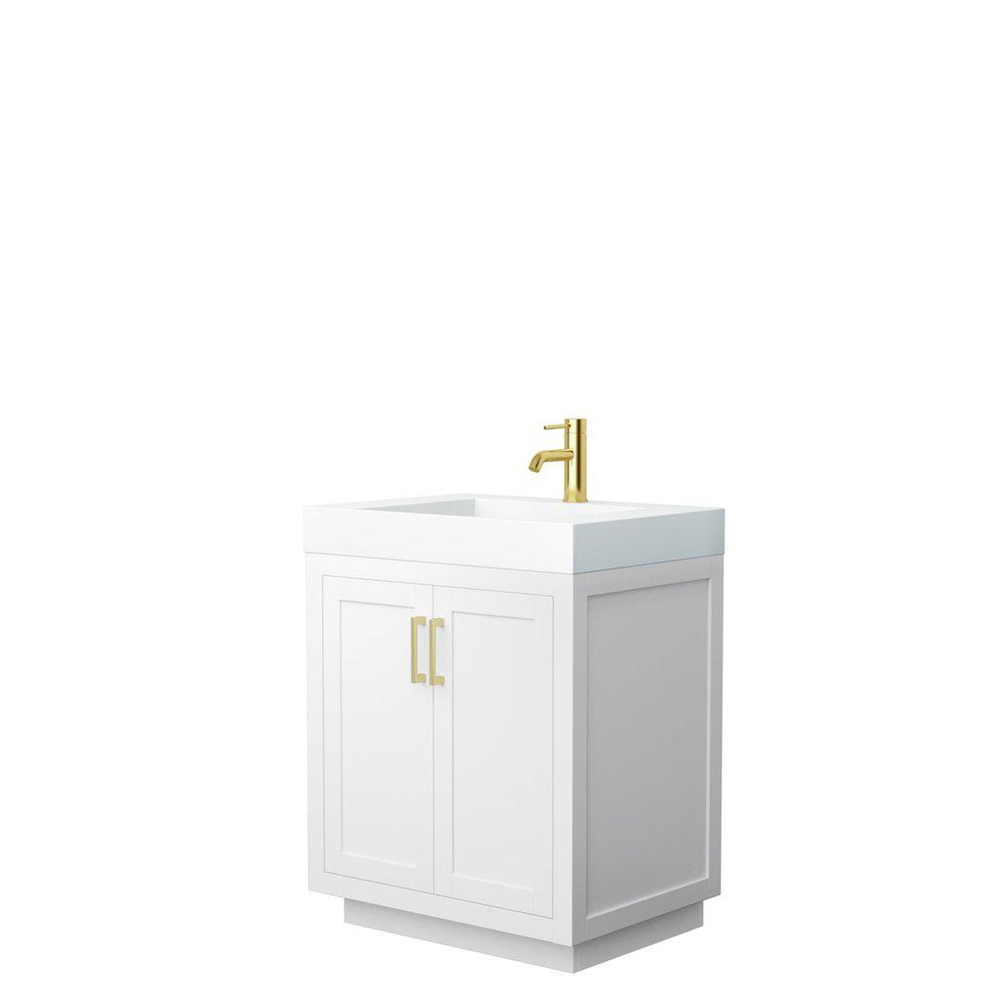 Wyndham Collection Miranda 30" Single Bathroom White Vanity Set With 4" Thick Matte White Solid Surface Countertop, Integrated Sink, And Brushed Gold Trim