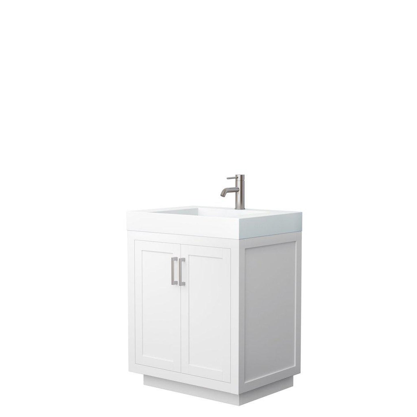 Wyndham Collection Miranda 30" Single Bathroom White Vanity Set With 4" Thick Matte White Solid Surface Countertop, Integrated Sink, And Brushed Nickel Trim