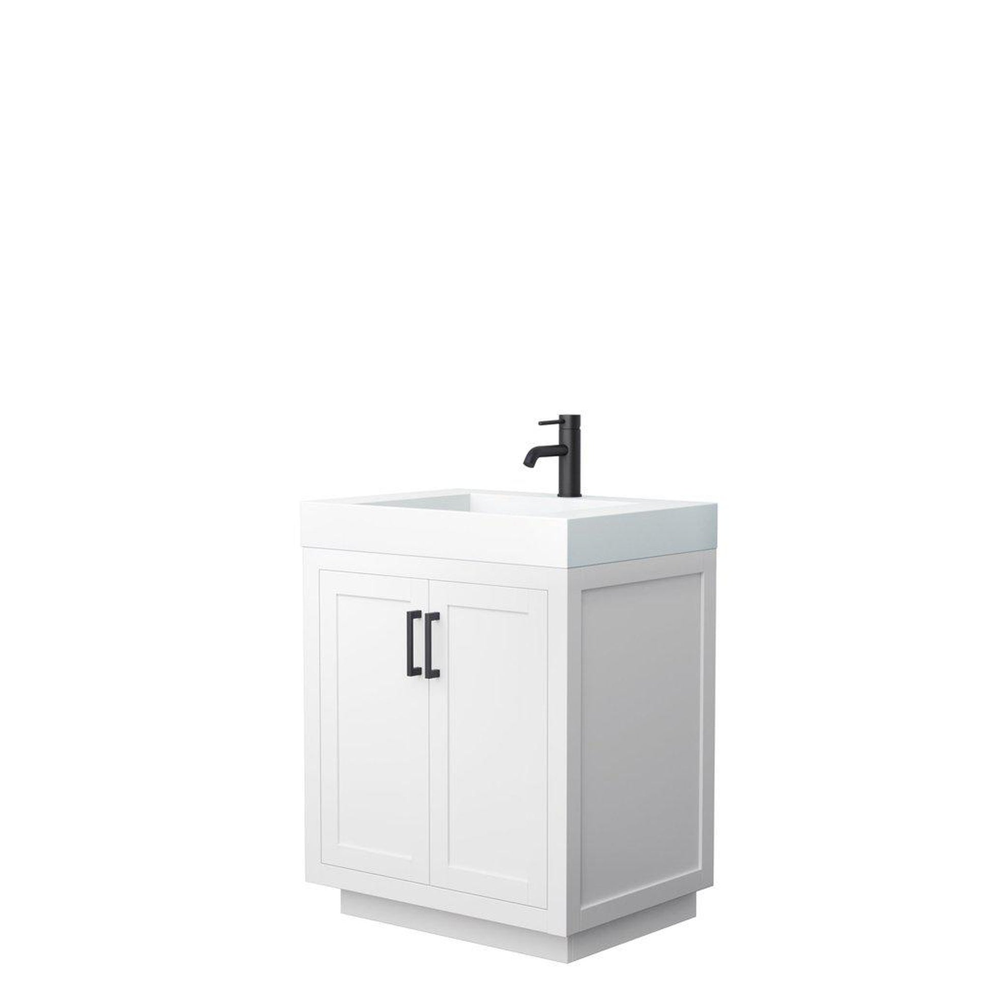 Wyndham Collection Miranda 30" Single Bathroom White Vanity Set With 4" Thick Matte White Solid Surface Countertop, Integrated Sink, And Matte Black Trim