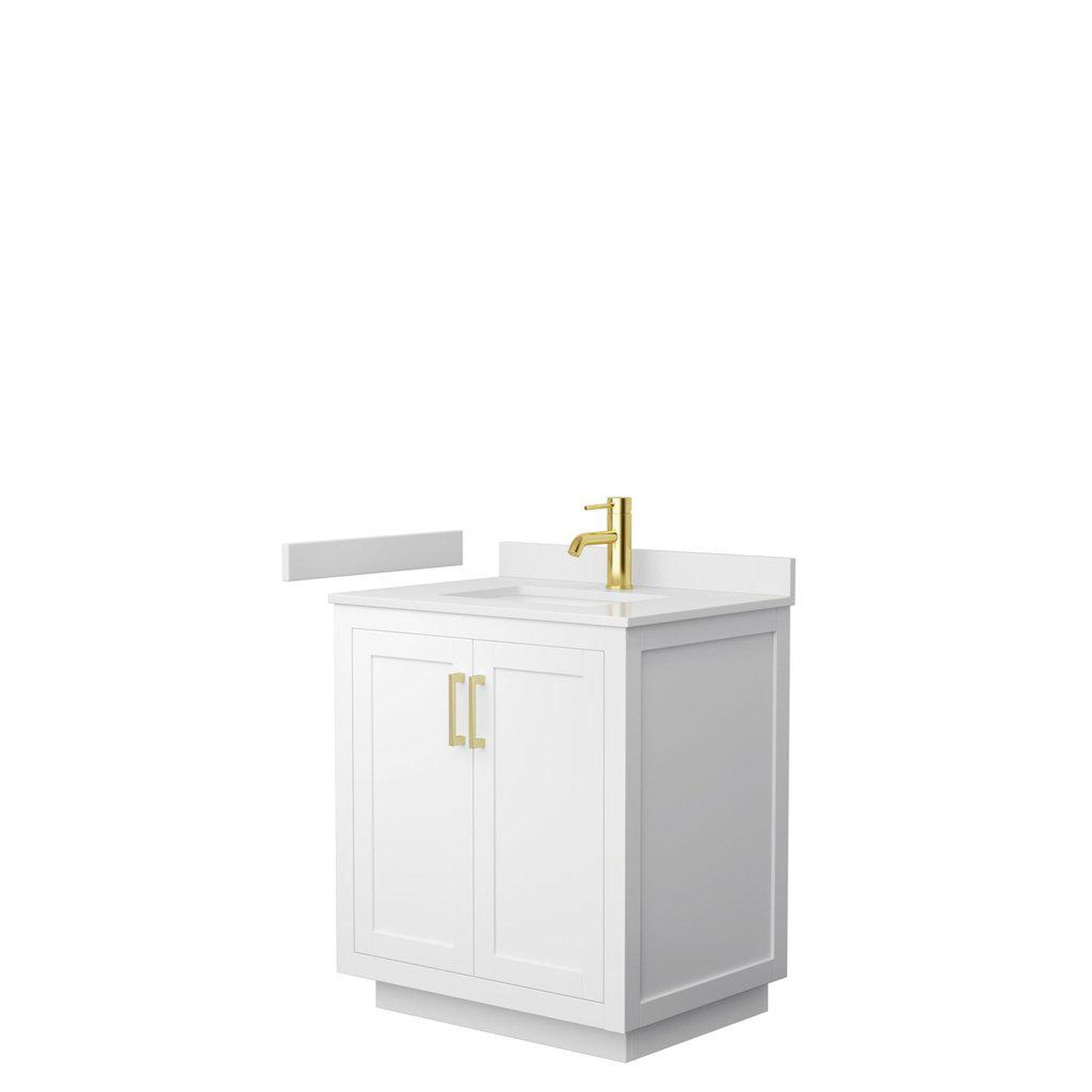 Wyndham Collection Miranda 30" Single Bathroom White Vanity Set With White Cultured Marble Countertop, Undermount Square Sink, And Brushed Gold Trim