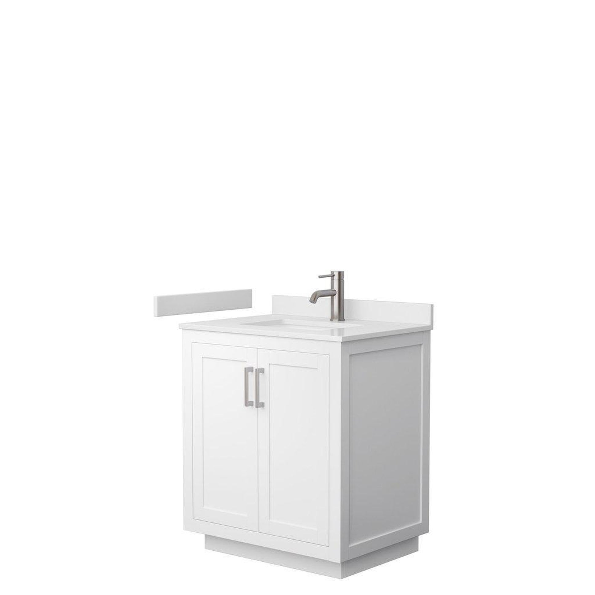 Wyndham Collection Miranda 30" Single Bathroom White Vanity Set With White Cultured Marble Countertop, Undermount Square Sink, And Brushed Nickel Trim