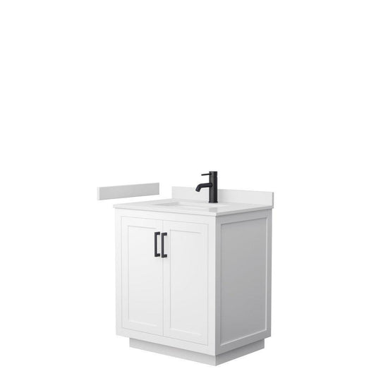 Wyndham Collection Miranda 30" Single Bathroom White Vanity Set With White Cultured Marble Countertop, Undermount Square Sink, And Matte Black Trim