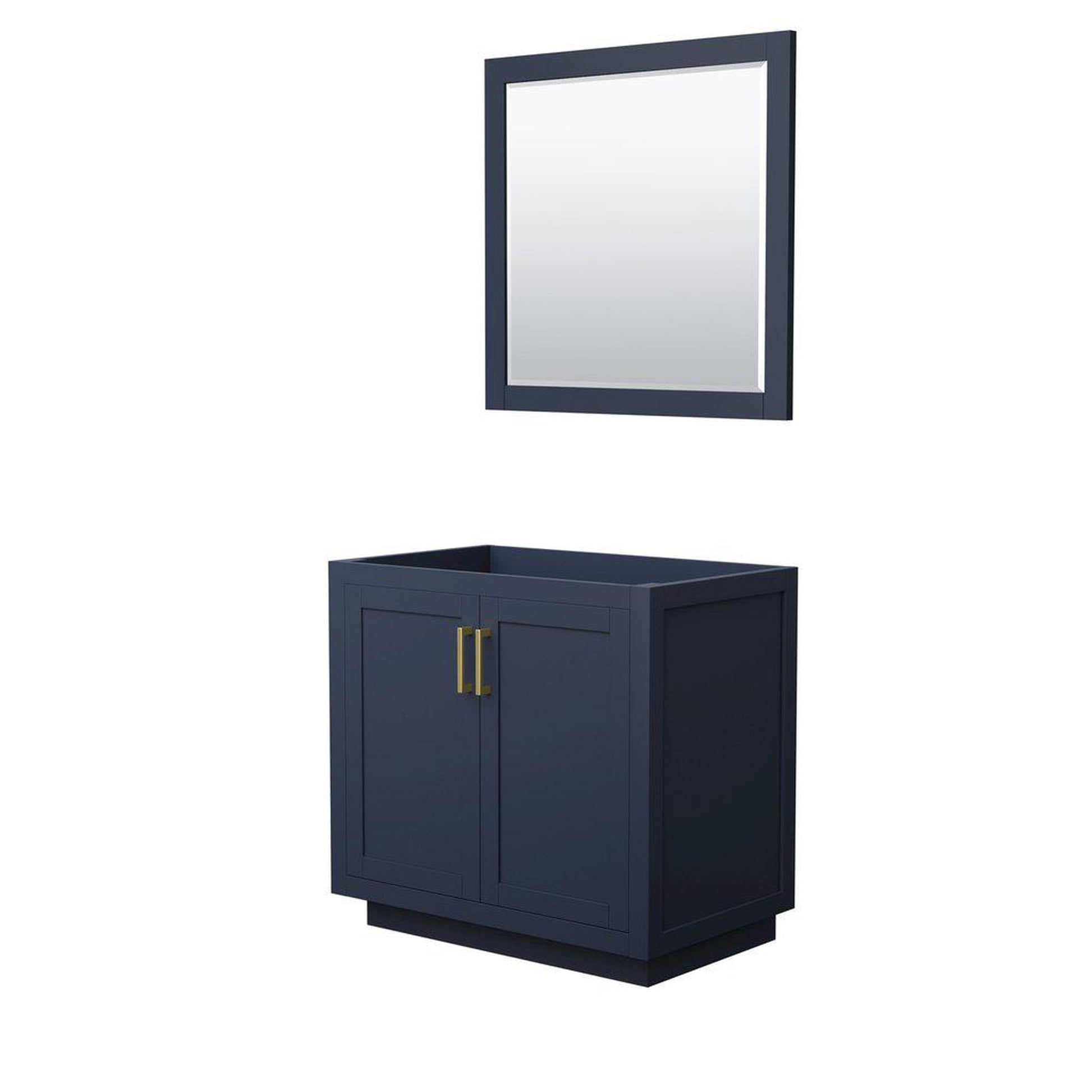 Wyndham Collection Miranda 36" Single Bathroom Dark Blue Vanity Set With 34" Mirror And Brushed Gold Trim