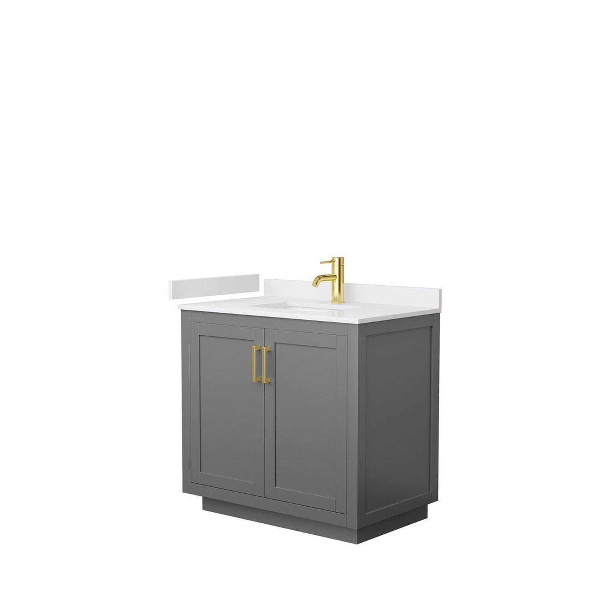 Wyndham Collection Miranda 36" Single Bathroom Dark Gray Vanity Set With White Cultured Marble Countertop, Undermount Square Sink, And Brushed Gold Trim