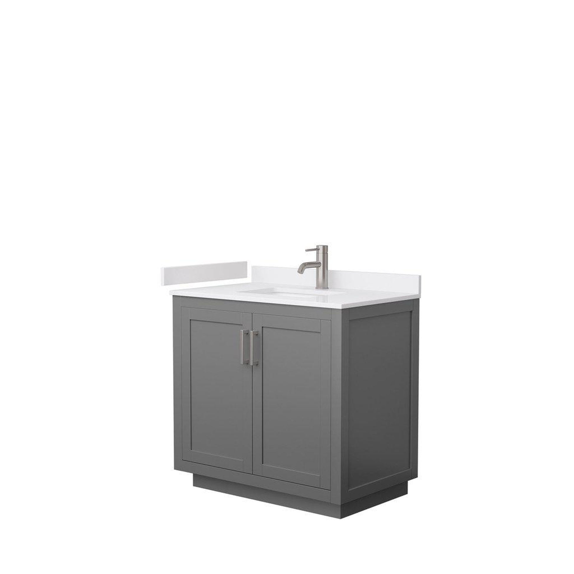 Wyndham Collection Miranda 36" Single Bathroom Dark Gray Vanity Set With White Cultured Marble Countertop, Undermount Square Sink, And Brushed Nickel Trim