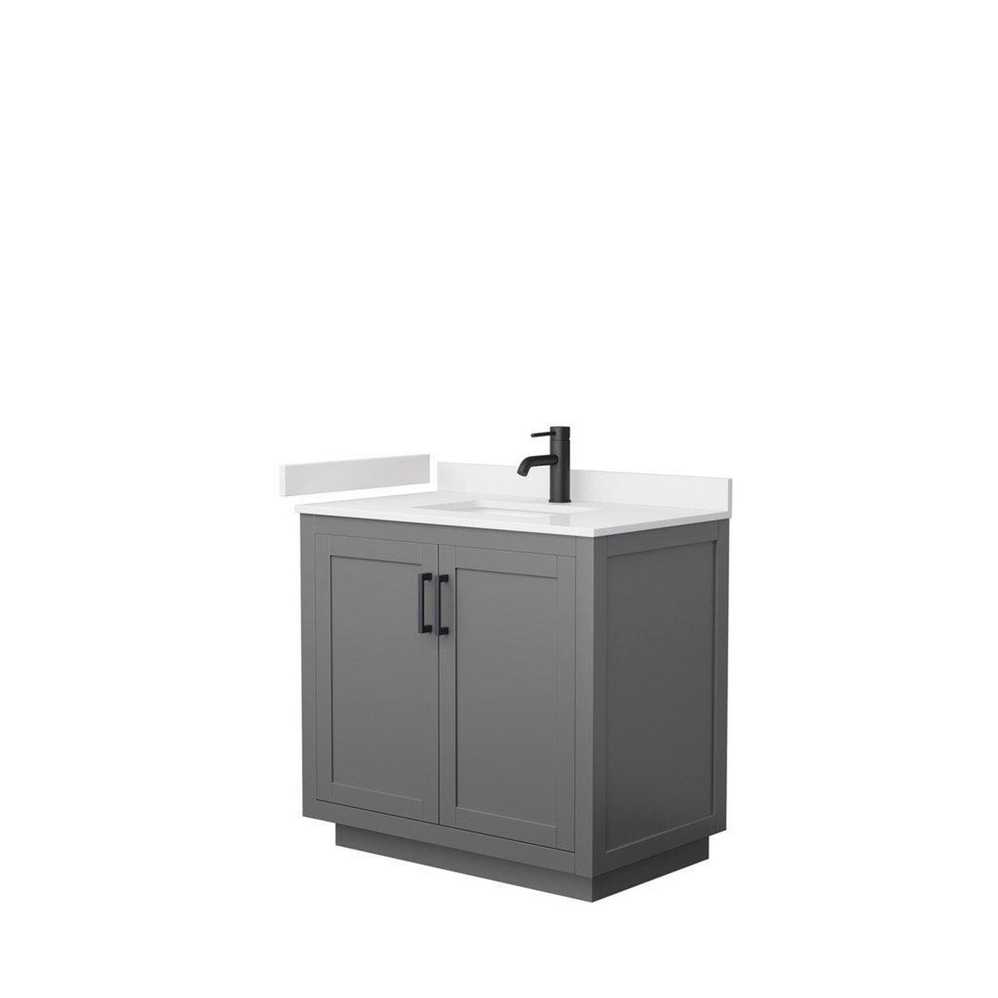 Wyndham Collection Miranda 36" Single Bathroom Dark Gray Vanity Set With White Cultured Marble Countertop, Undermount Square Sink, And Matte Black Trim