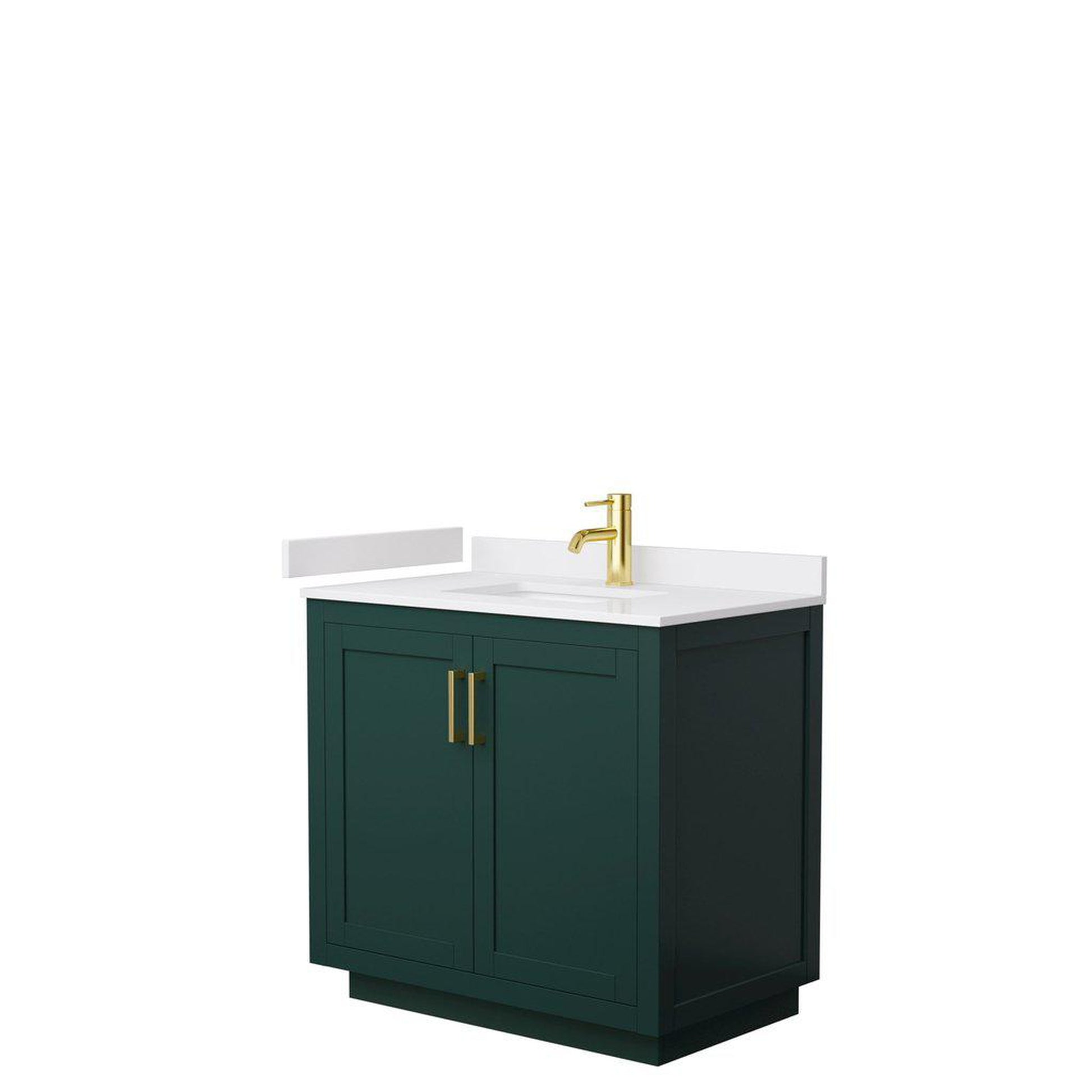 Wyndham Collection Miranda 36" Single Bathroom Green Vanity Set With White Cultured Marble Countertop, Undermount Square Sink, And Brushed Gold Trim