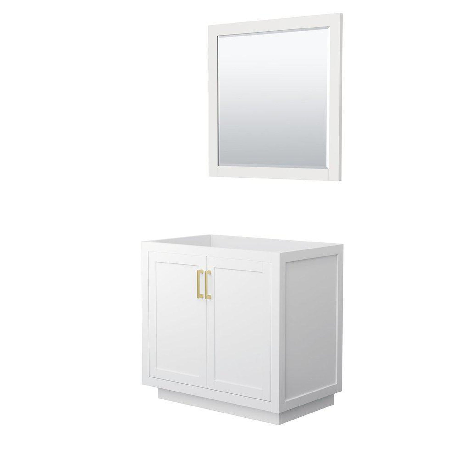 Wyndham Collection Miranda 36" Single Bathroom White Vanity Set With 34" Mirror And Brushed Gold Trim