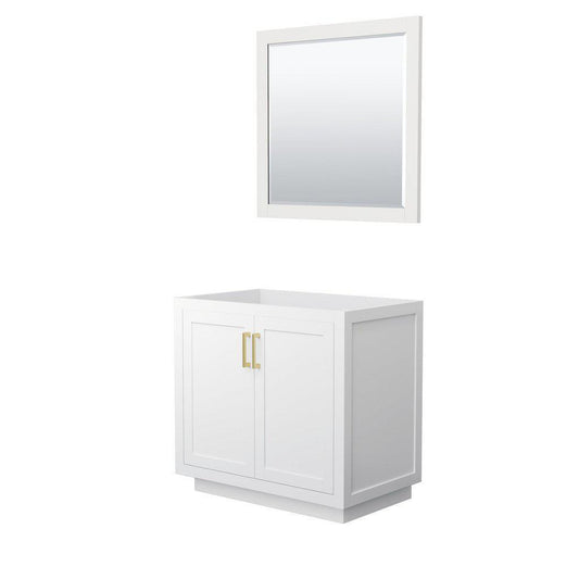 Wyndham Collection Miranda 36" Single Bathroom White Vanity Set With 34" Mirror And Brushed Gold Trim