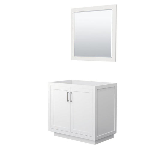 Wyndham Collection Miranda 36" Single Bathroom White Vanity Set With 34" Mirror And Brushed Nickel Trim