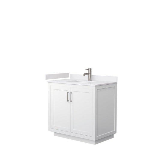 Wyndham Collection Miranda 36" Single Bathroom White Vanity Set With White Cultured Marble Countertop, Undermount Square Sink, And Brushed Nickel Trim