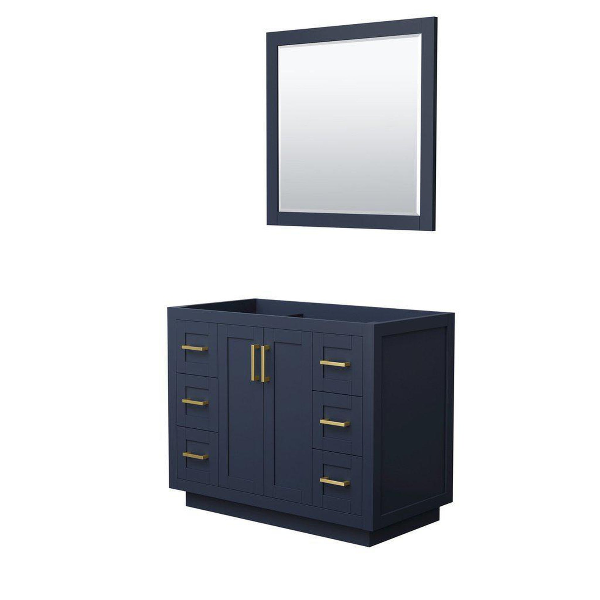 Wyndham Collection Miranda 42" Single Bathroom Dark Blue Vanity Set With 34" Mirror And Brushed Gold Trim