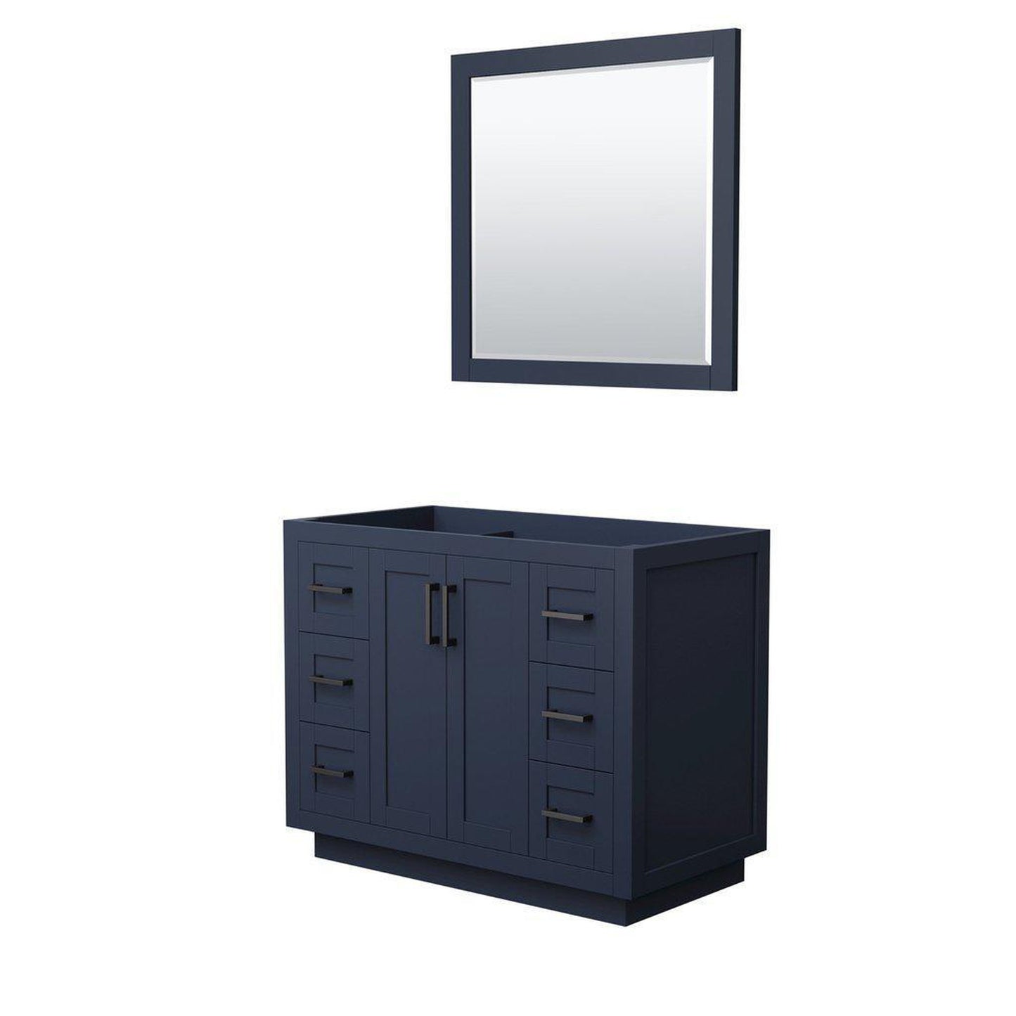 Wyndham Collection Miranda 42" Single Bathroom Dark Blue Vanity Set With 34" Mirror And Matte Black Trim