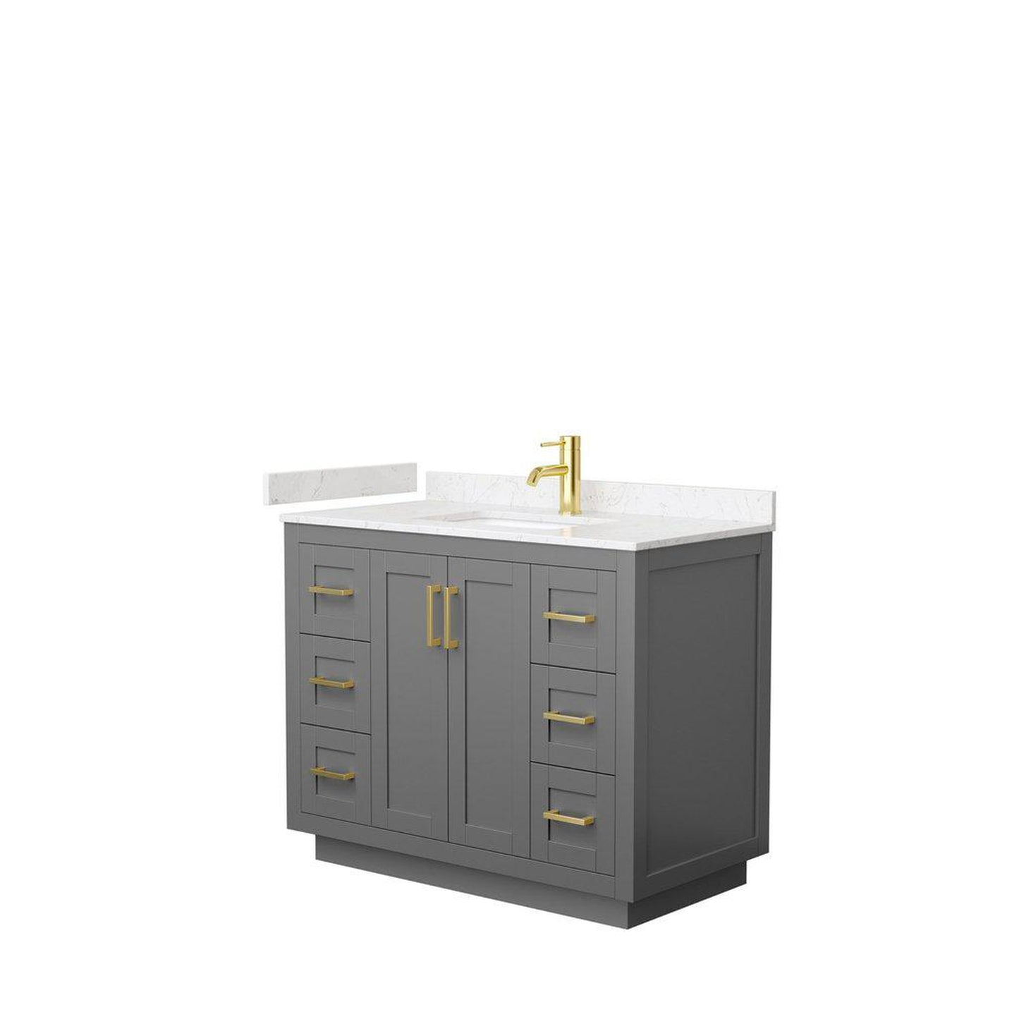 Wyndham Collection Miranda 42" Single Bathroom Dark Gray Vanity Set With Light-Vein Carrara Cultured Marble Countertop, Undermount Square Sink, And Brushed Gold Trim