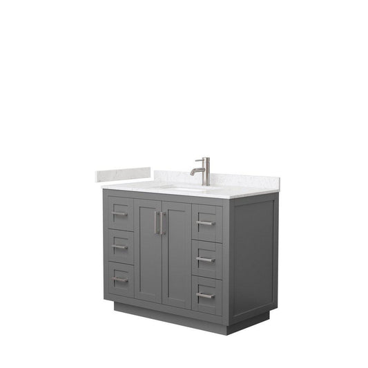 Wyndham Collection Miranda 42" Single Bathroom Dark Gray Vanity Set With Light-Vein Carrara Cultured Marble Countertop, Undermount Square Sink, And Brushed Nickel Trim