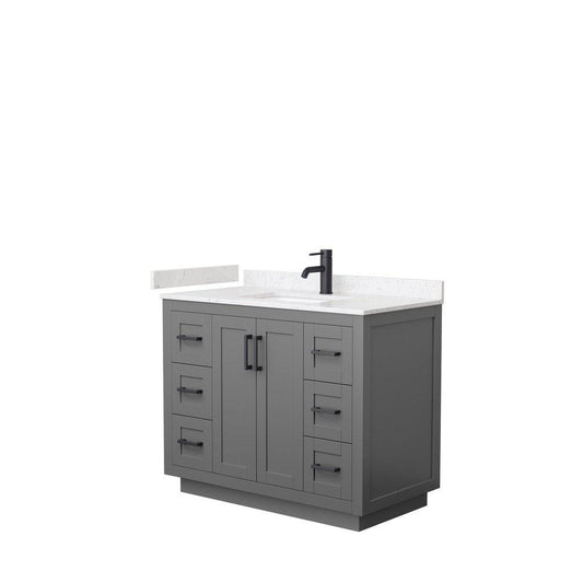 Wyndham Collection Miranda 42" Single Bathroom Dark Gray Vanity Set With Light-Vein Carrara Cultured Marble Countertop, Undermount Square Sink, And Matte Black Trim