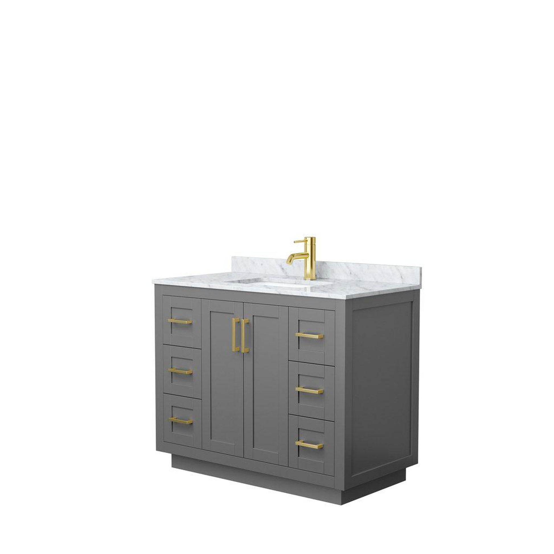 Wyndham Collection Miranda 42" Single Bathroom Dark Gray Vanity Set With White Carrara Marble Countertop, Undermount Square Sink, And Brushed Gold Trim