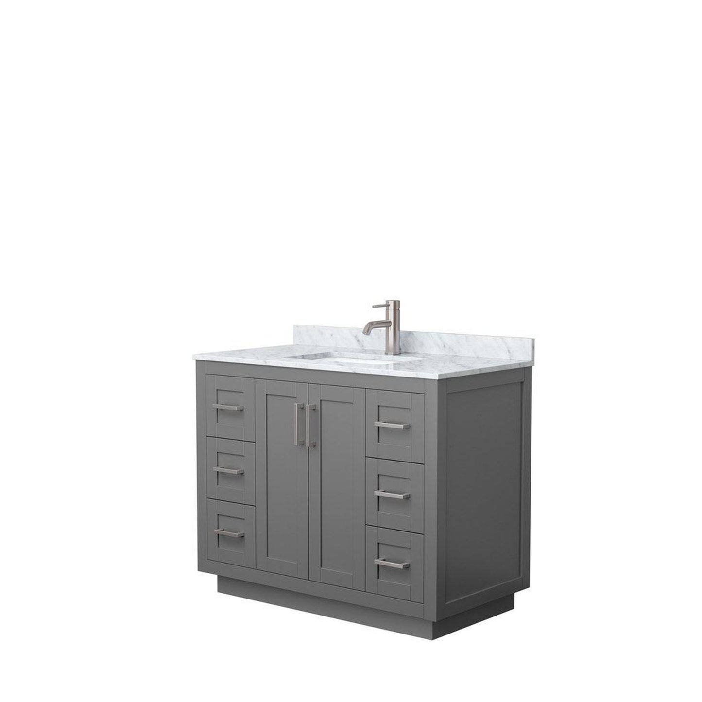 Wyndham Collection Miranda 42" Single Bathroom Dark Gray Vanity Set With White Carrara Marble Countertop, Undermount Square Sink, And Brushed Nickel Trim