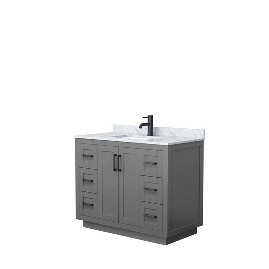 Wyndham Collection Miranda 42" Single Bathroom Dark Gray Vanity Set With White Carrara Marble Countertop, Undermount Square Sink, And Matte Black Trim