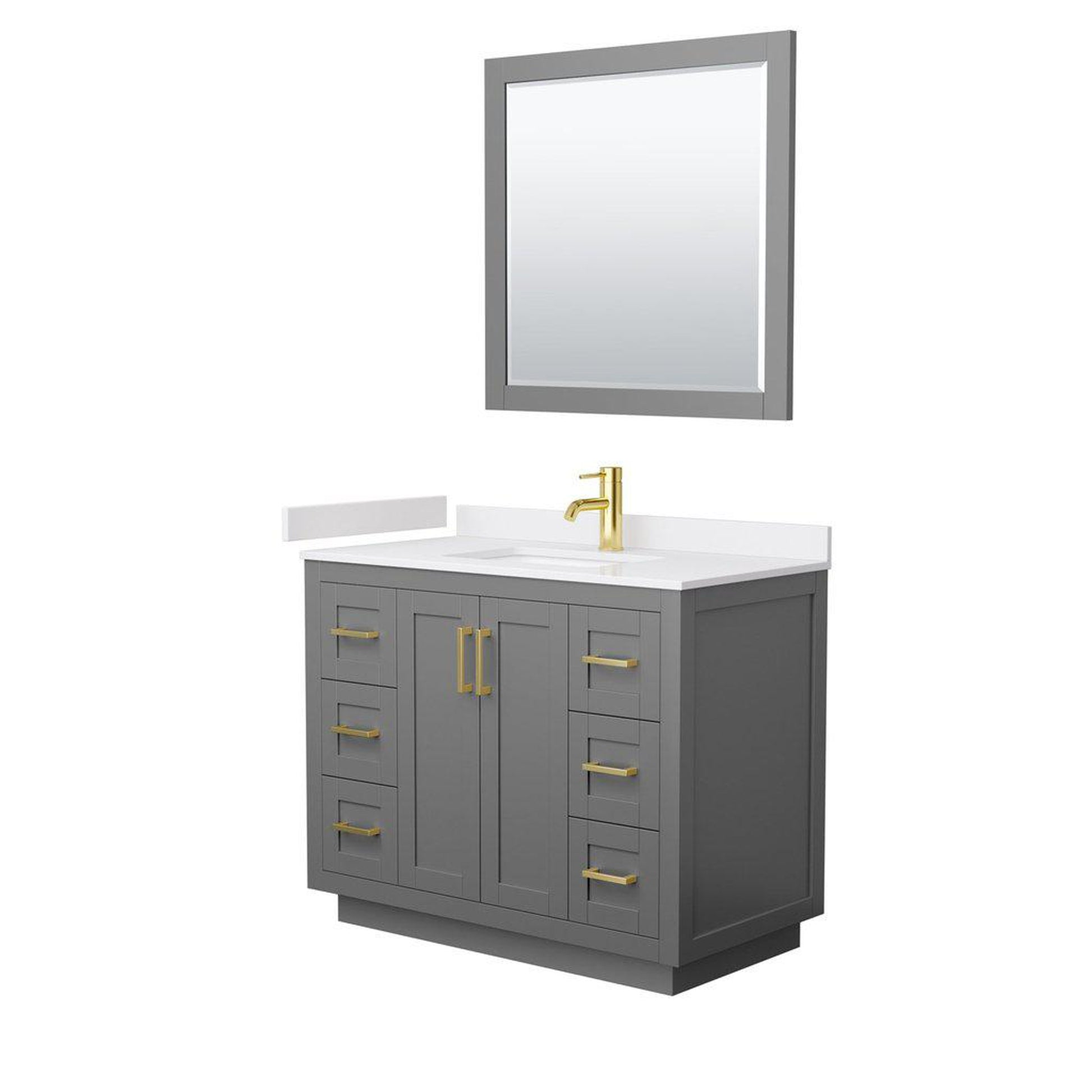 Wyndham Collection Miranda 42" Single Bathroom Dark Gray Vanity Set With White Cultured Marble Countertop, Undermount Square Sink, 34" Mirror And Brushed Gold Trim