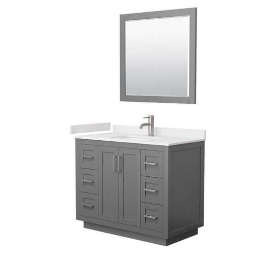 Wyndham Collection Miranda 42" Single Bathroom Dark Gray Vanity Set With White Cultured Marble Countertop, Undermount Square Sink, 34" Mirror And Brushed Nickel Trim