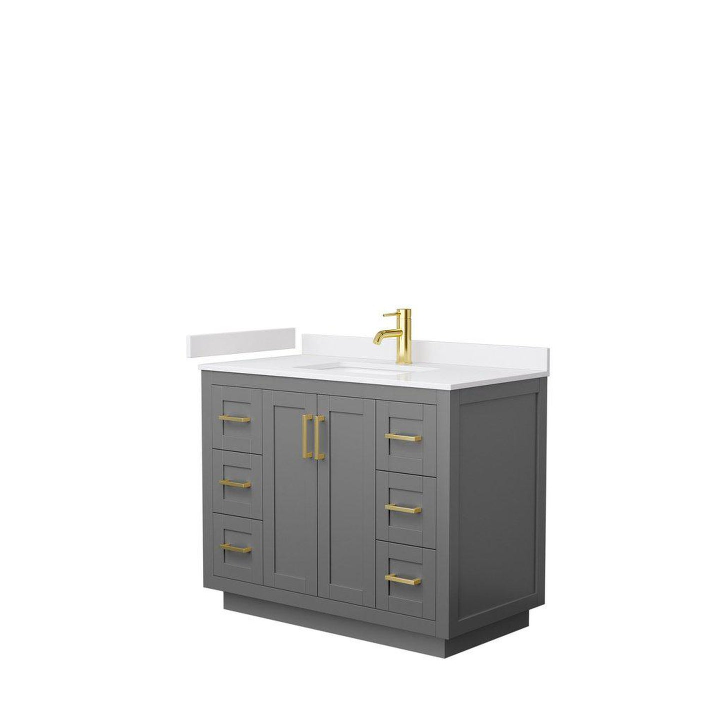 Wyndham Collection Miranda 42" Single Bathroom Dark Gray Vanity Set With White Cultured Marble Countertop, Undermount Square Sink, And Brushed Gold Trim