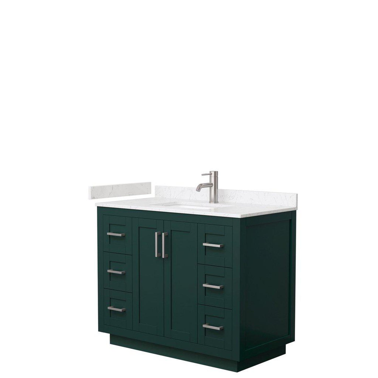 Wyndham Collection Miranda 42" Single Bathroom Green Vanity Set With Light-Vein Carrara Cultured Marble Countertop, Undermount Square Sink, And Brushed Nickel Trim