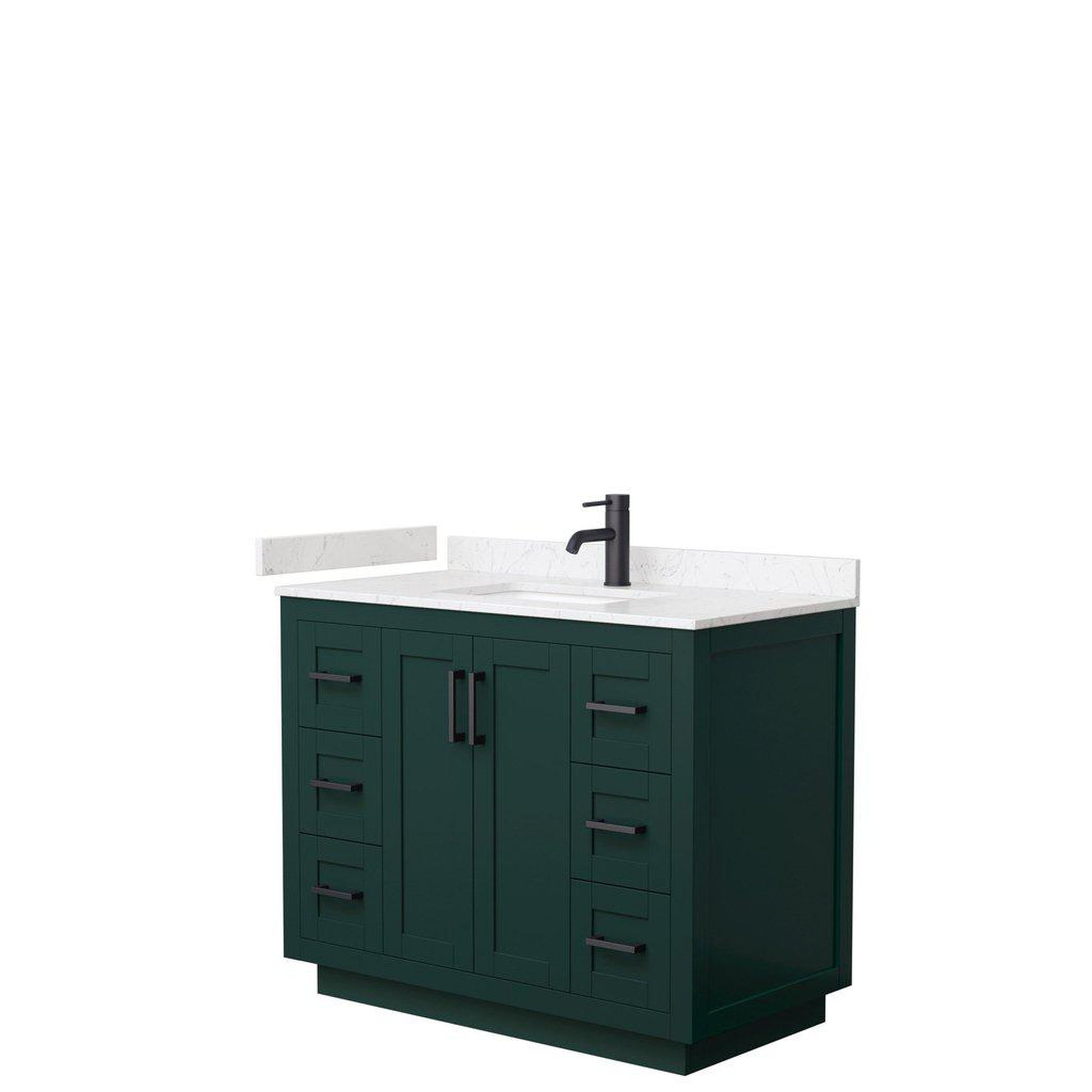 Wyndham Collection Miranda 42" Single Bathroom Green Vanity Set With Light-Vein Carrara Cultured Marble Countertop, Undermount Square Sink, And Matte Black Trim