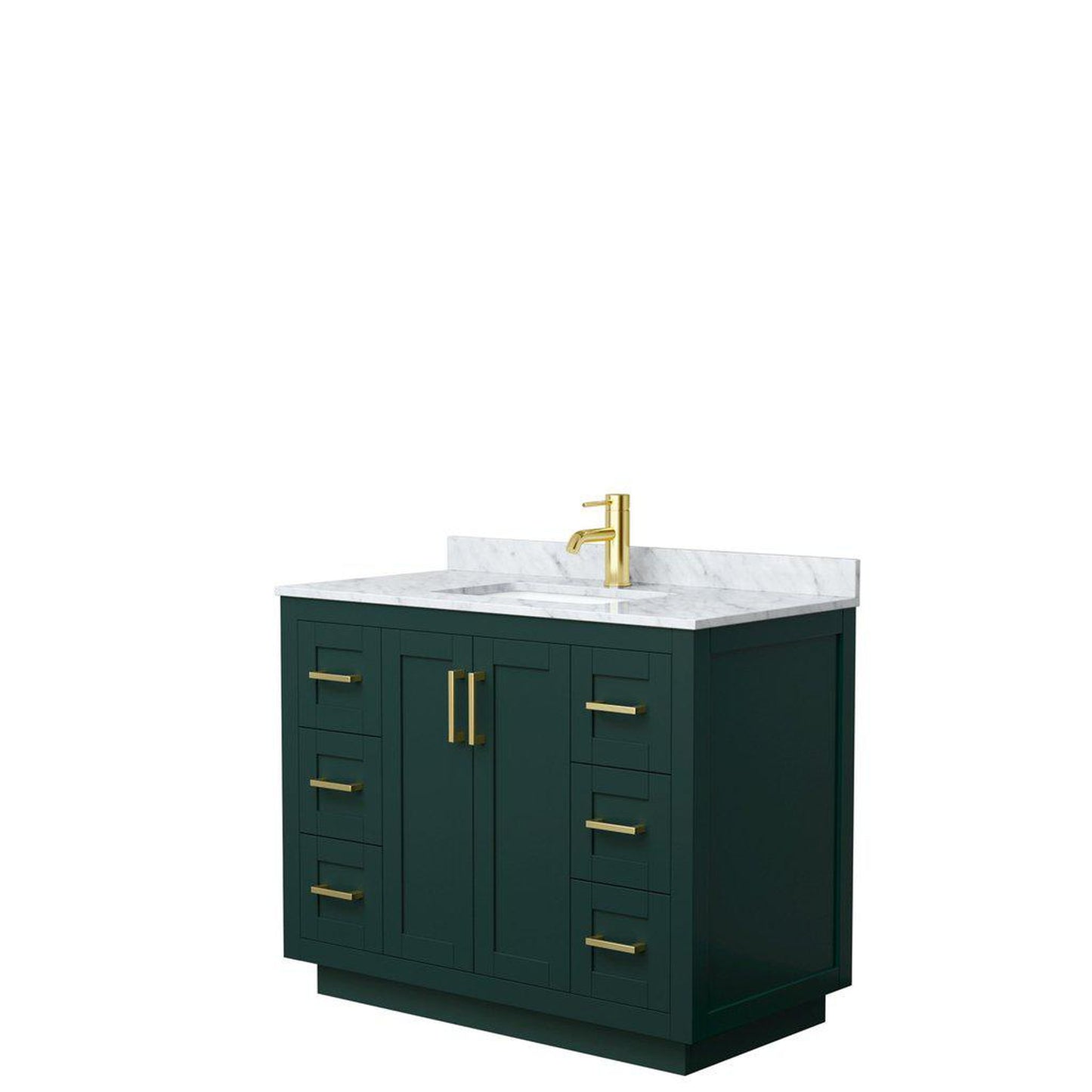 Wyndham Collection Miranda 42" Single Bathroom Green Vanity Set With White Carrara Marble Countertop, Undermount Square Sink, And Brushed Gold Trim