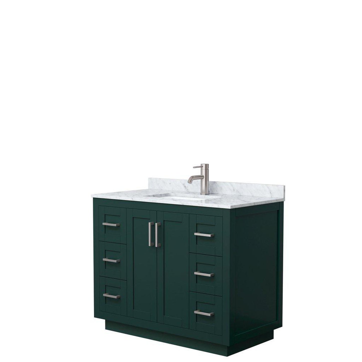 Wyndham Collection Miranda 42" Single Bathroom Green Vanity Set With White Carrara Marble Countertop, Undermount Square Sink, And Brushed Nickel Trim