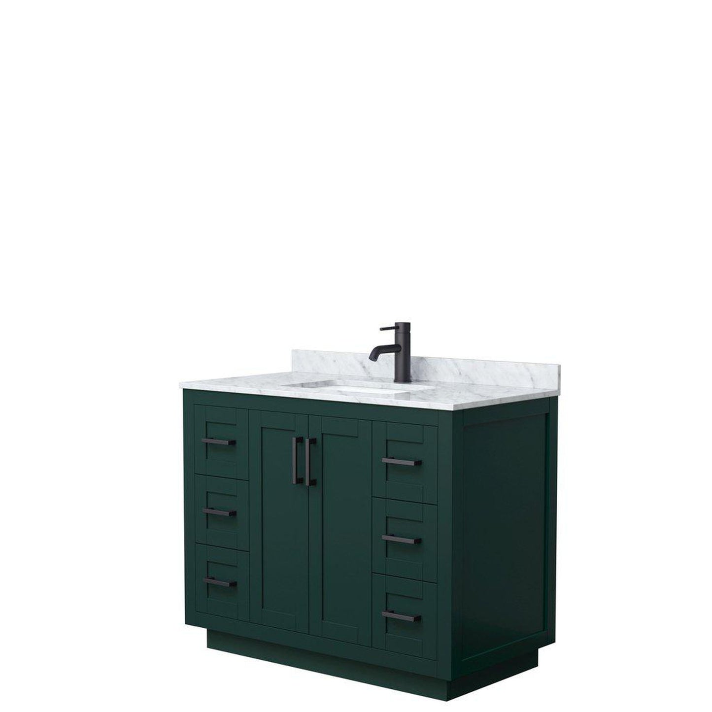 Wyndham Collection Miranda 42" Single Bathroom Green Vanity Set With White Carrara Marble Countertop, Undermount Square Sink, And Matte Black Trim