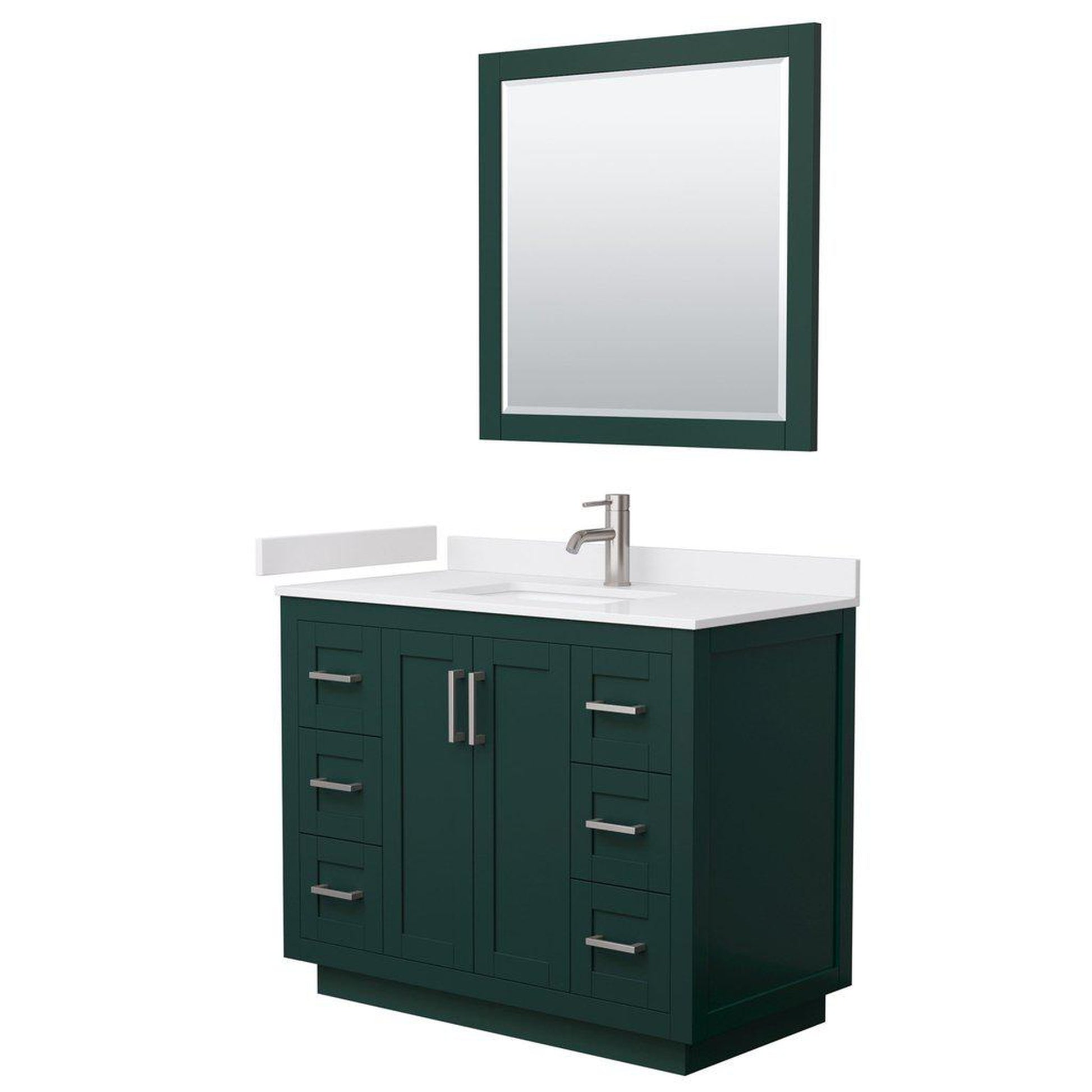 Wyndham Collection Miranda 42" Single Bathroom Green Vanity Set With White Cultured Marble Countertop, Undermount Square Sink, 34" Mirror And Brushed Nickel Trim