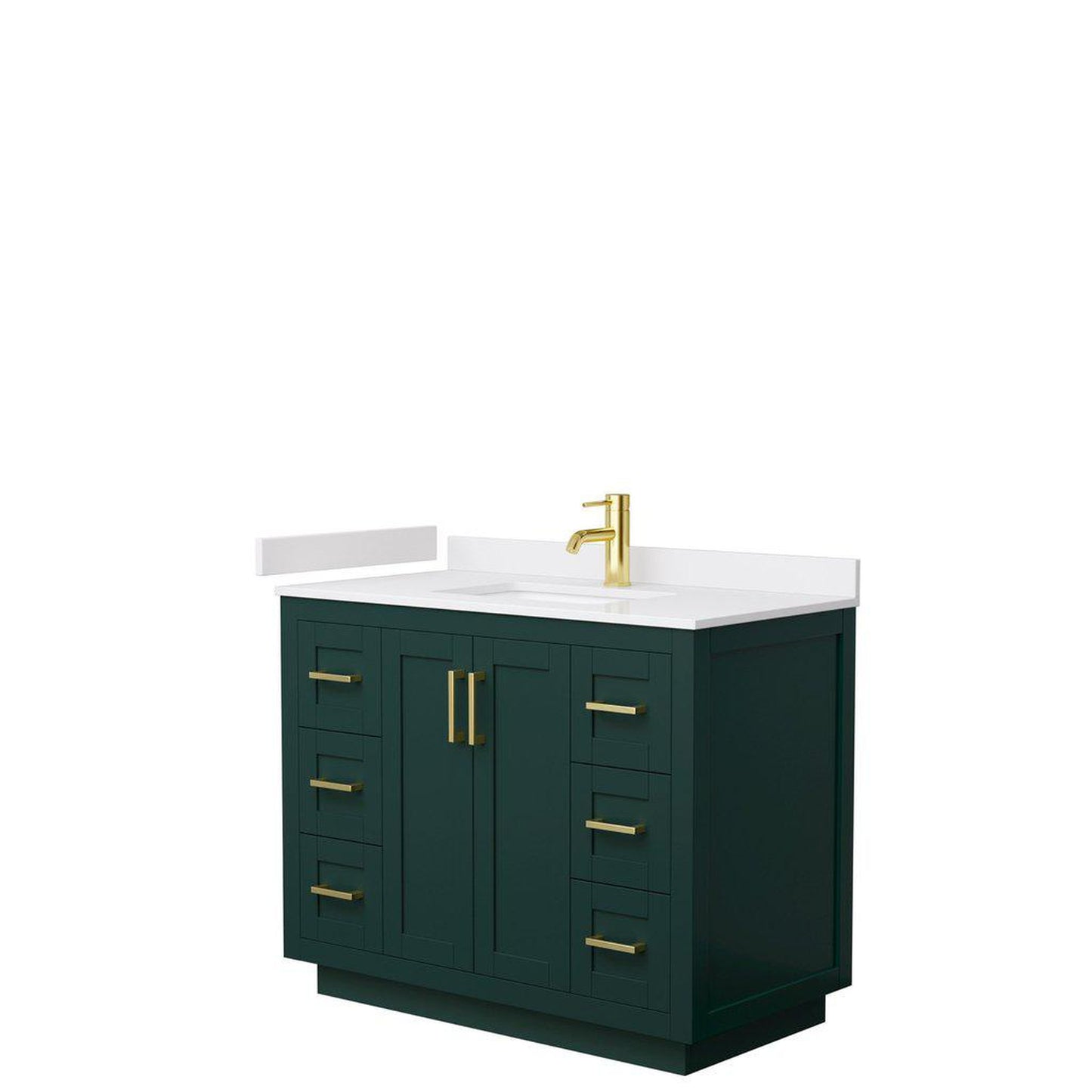 Wyndham Collection Miranda 42" Single Bathroom Green Vanity Set With White Cultured Marble Countertop, Undermount Square Sink, And Brushed Gold Trim