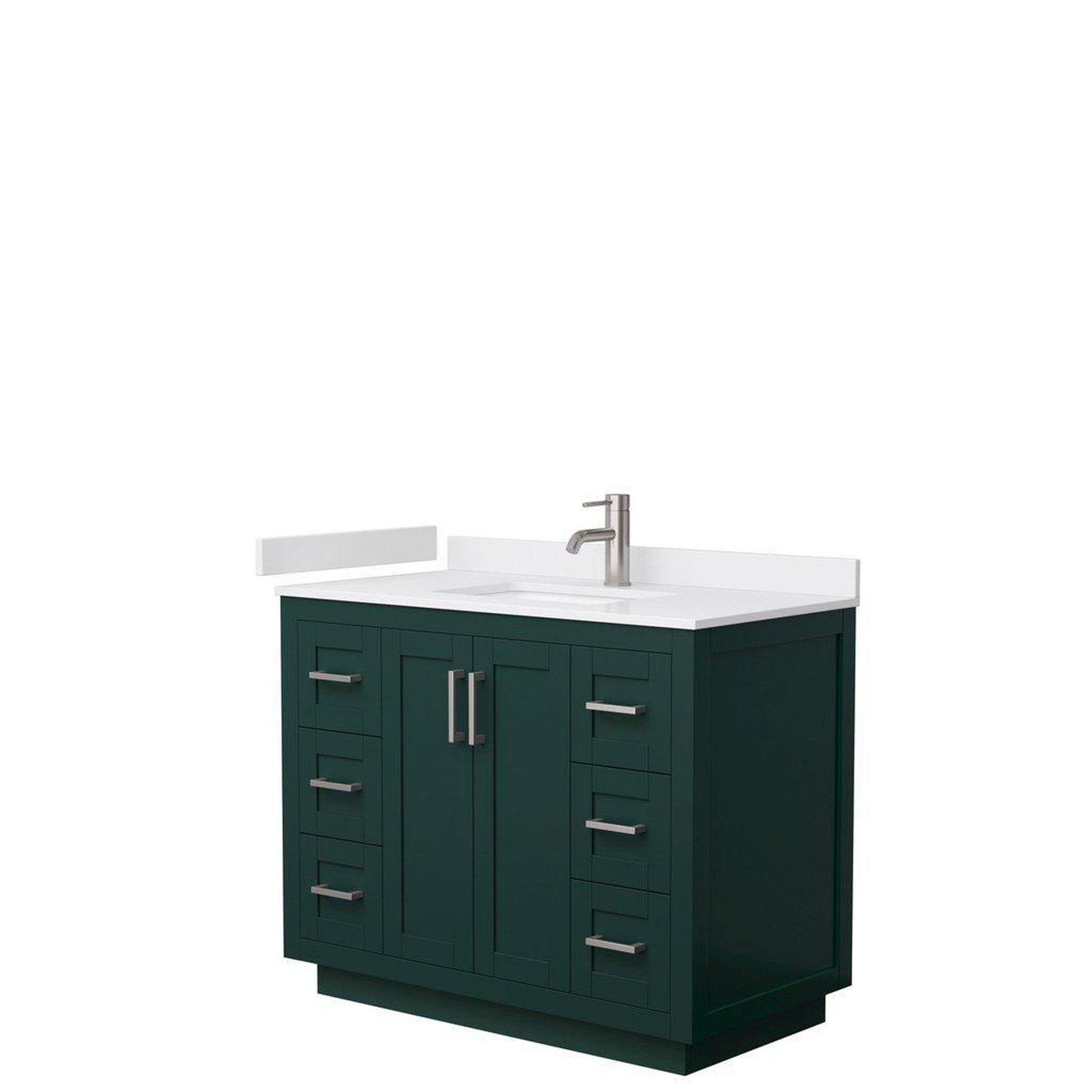 Wyndham Collection Miranda 42" Single Bathroom Green Vanity Set With White Cultured Marble Countertop, Undermount Square Sink, And Brushed Nickel Trim