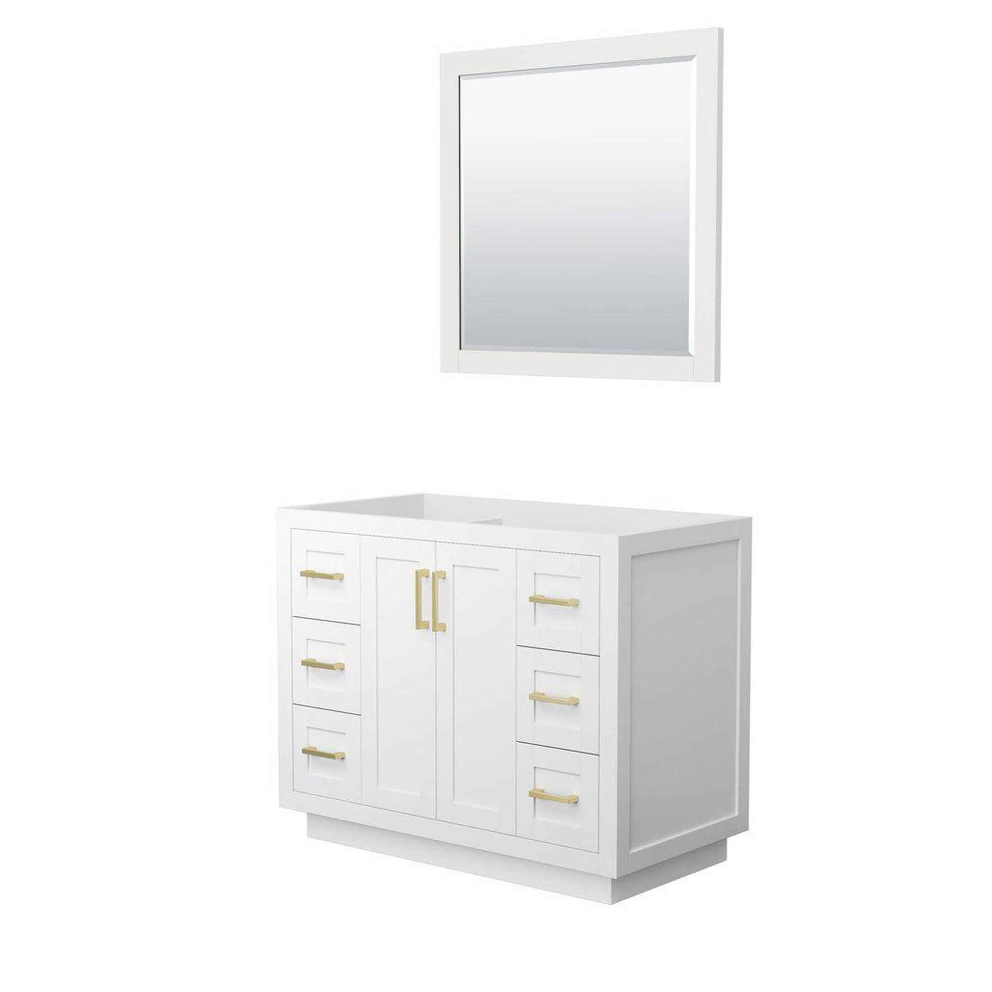 Wyndham Collection Miranda 42" Single Bathroom White Vanity Set With 34" Mirror And Brushed Gold Trim