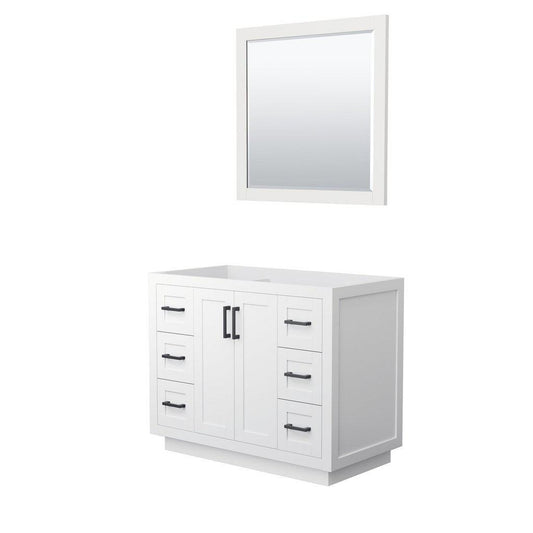 Wyndham Collection Miranda 42" Single Bathroom White Vanity Set With 34" Mirror And Matte Black Trim