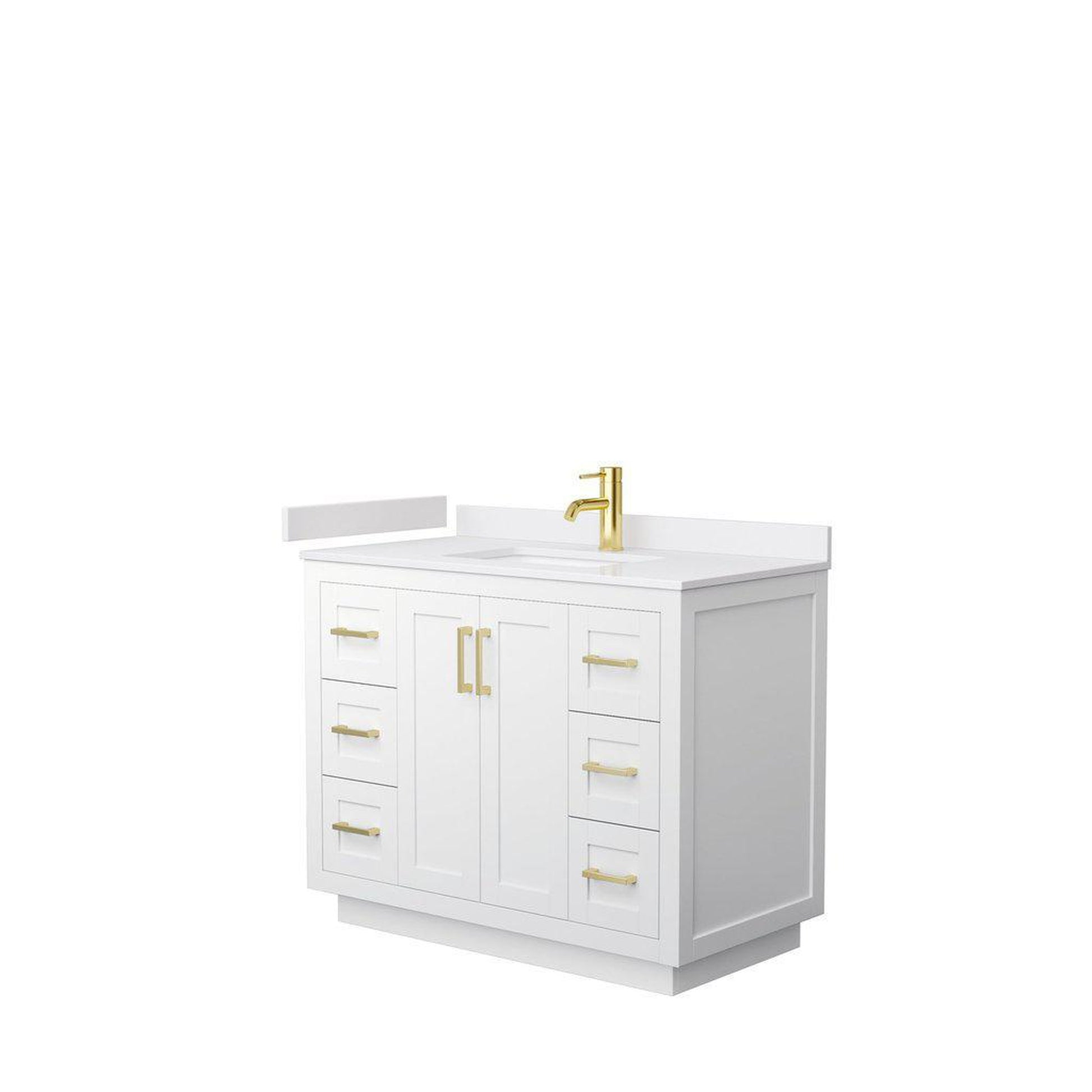 Wyndham Collection Miranda 42" Single Bathroom White Vanity Set With White Cultured Marble Countertop, Undermount Square Sink, And Brushed Gold Trim