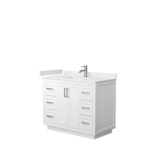 Wyndham Collection Miranda 42" Single Bathroom White Vanity Set With White Cultured Marble Countertop, Undermount Square Sink, And Brushed Nickel Trim