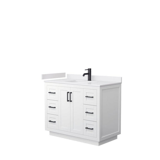 Wyndham Collection Miranda 42" Single Bathroom White Vanity Set With White Cultured Marble Countertop, Undermount Square Sink, And Matte Black Trim