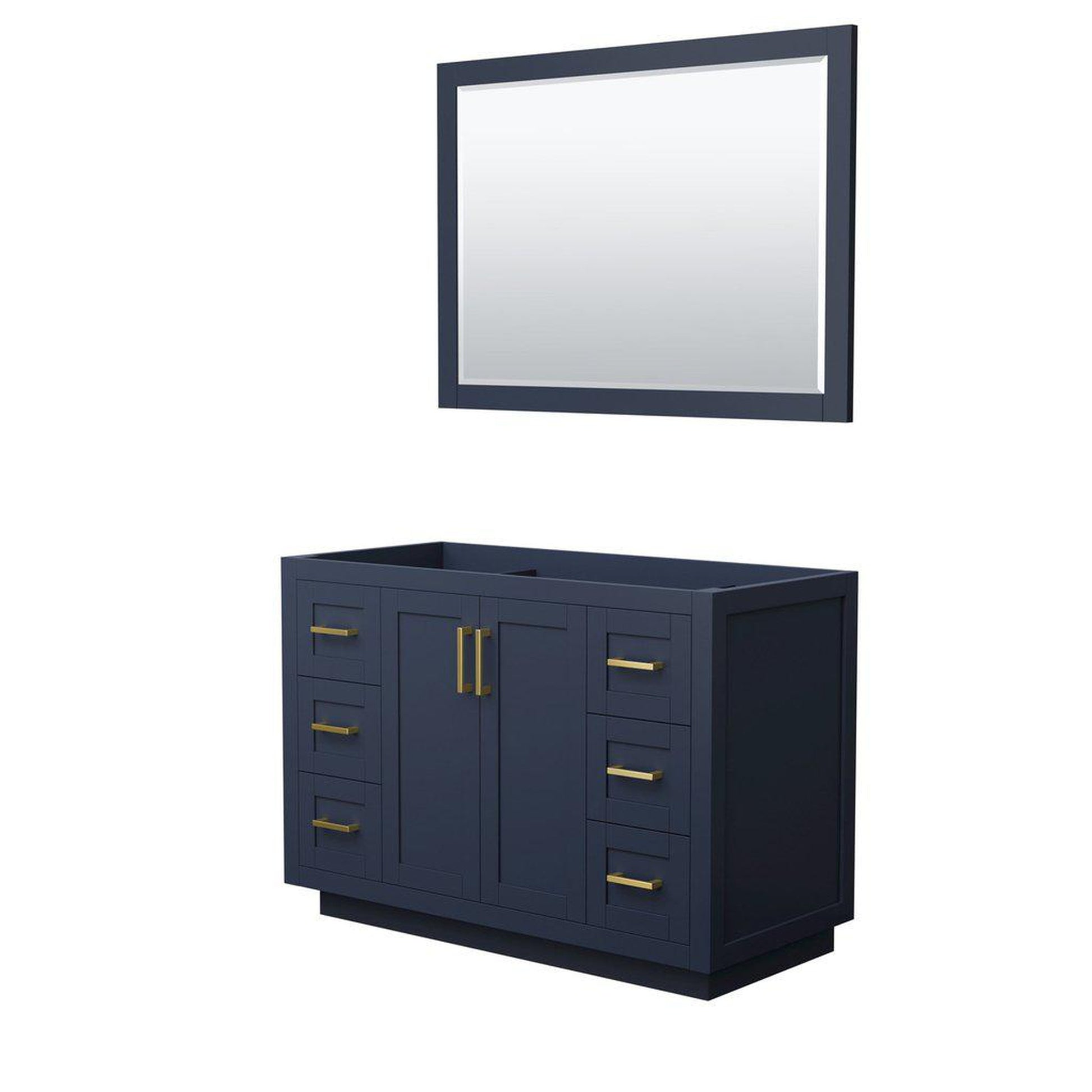 Wyndham Collection Miranda 48" Single Bathroom Dark Blue Vanity Set With 46" Mirror And Brushed Gold Trim