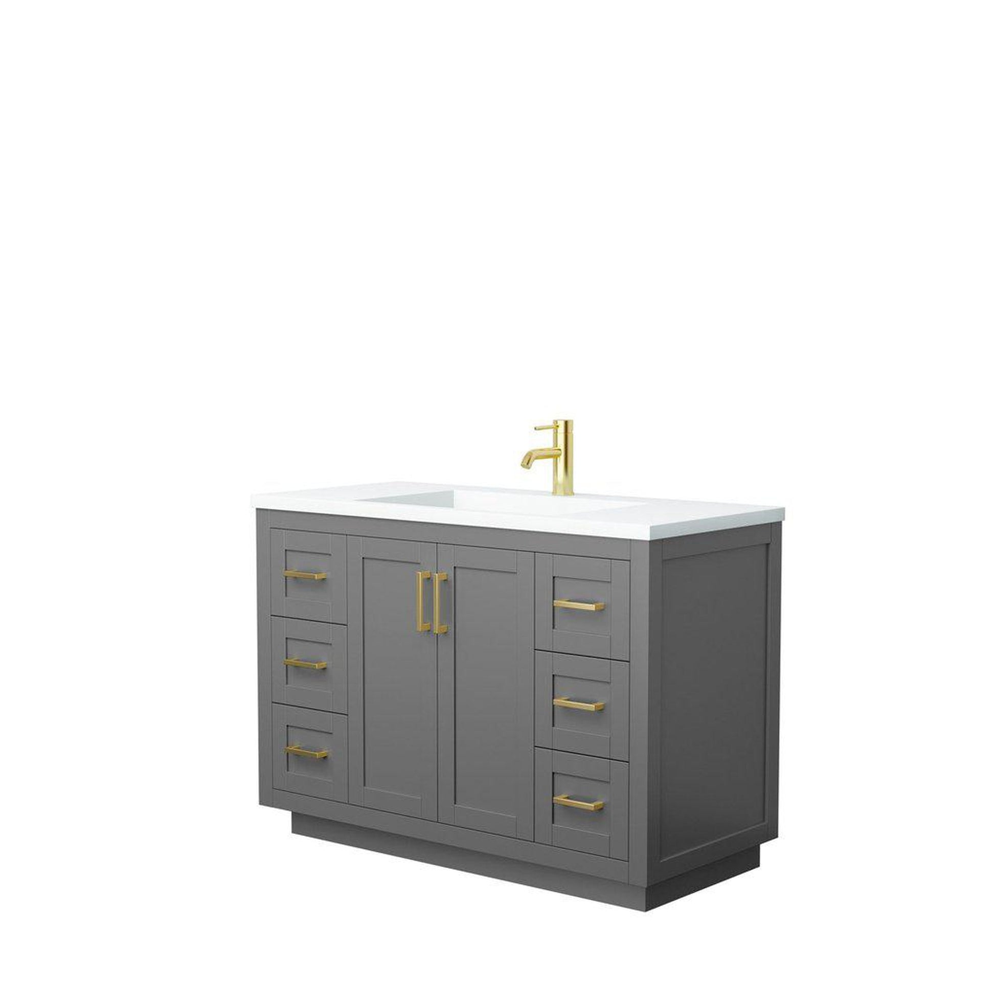 Wyndham Collection Miranda 48" Single Bathroom Dark Gray Vanity Set With 1.25" Thick Matte White Solid Surface Countertop, Integrated Sink, And Brushed Gold Trim