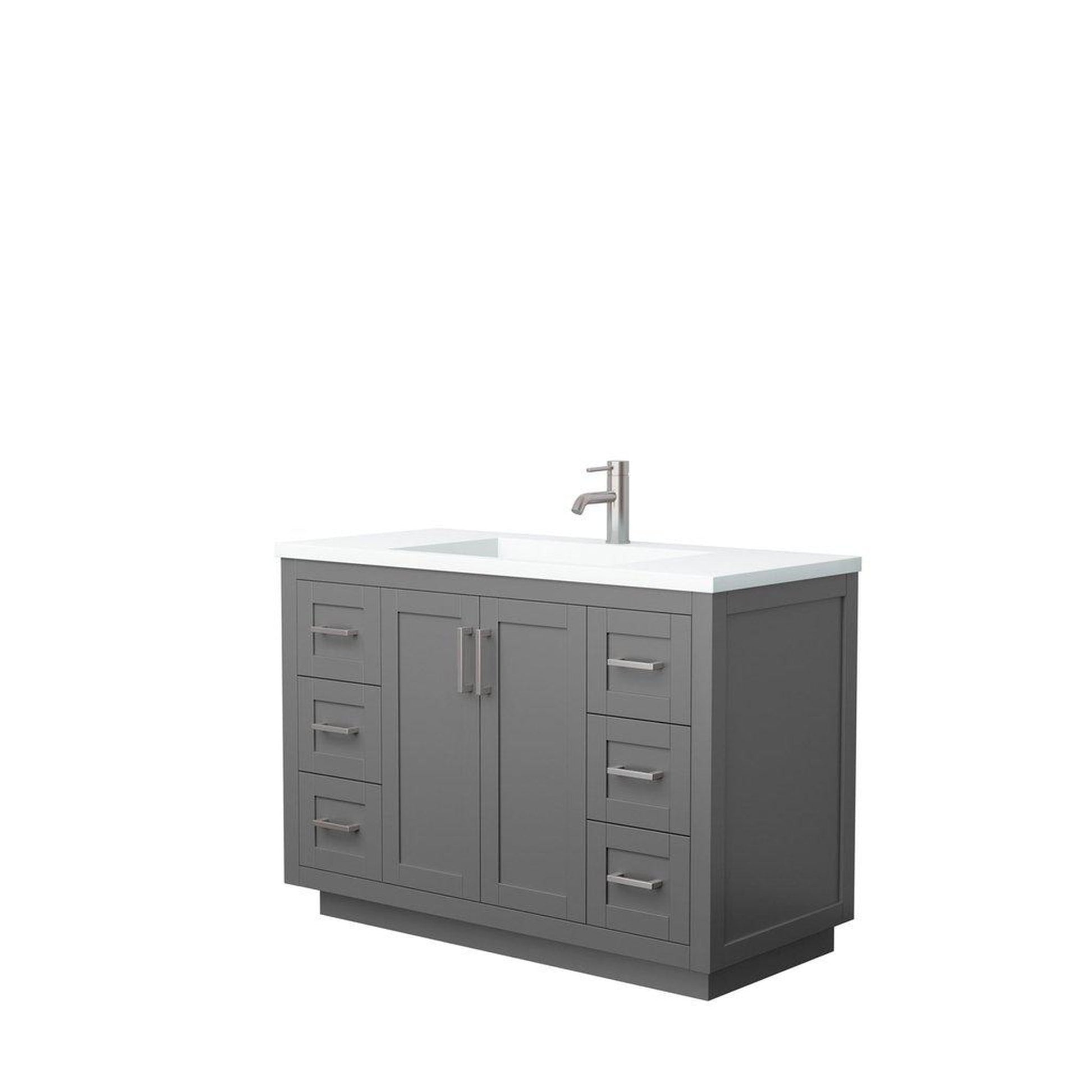 Wyndham Collection Miranda 48" Single Bathroom Dark Gray Vanity Set With 1.25" Thick Matte White Solid Surface Countertop, Integrated Sink, And Brushed Nickel Trim