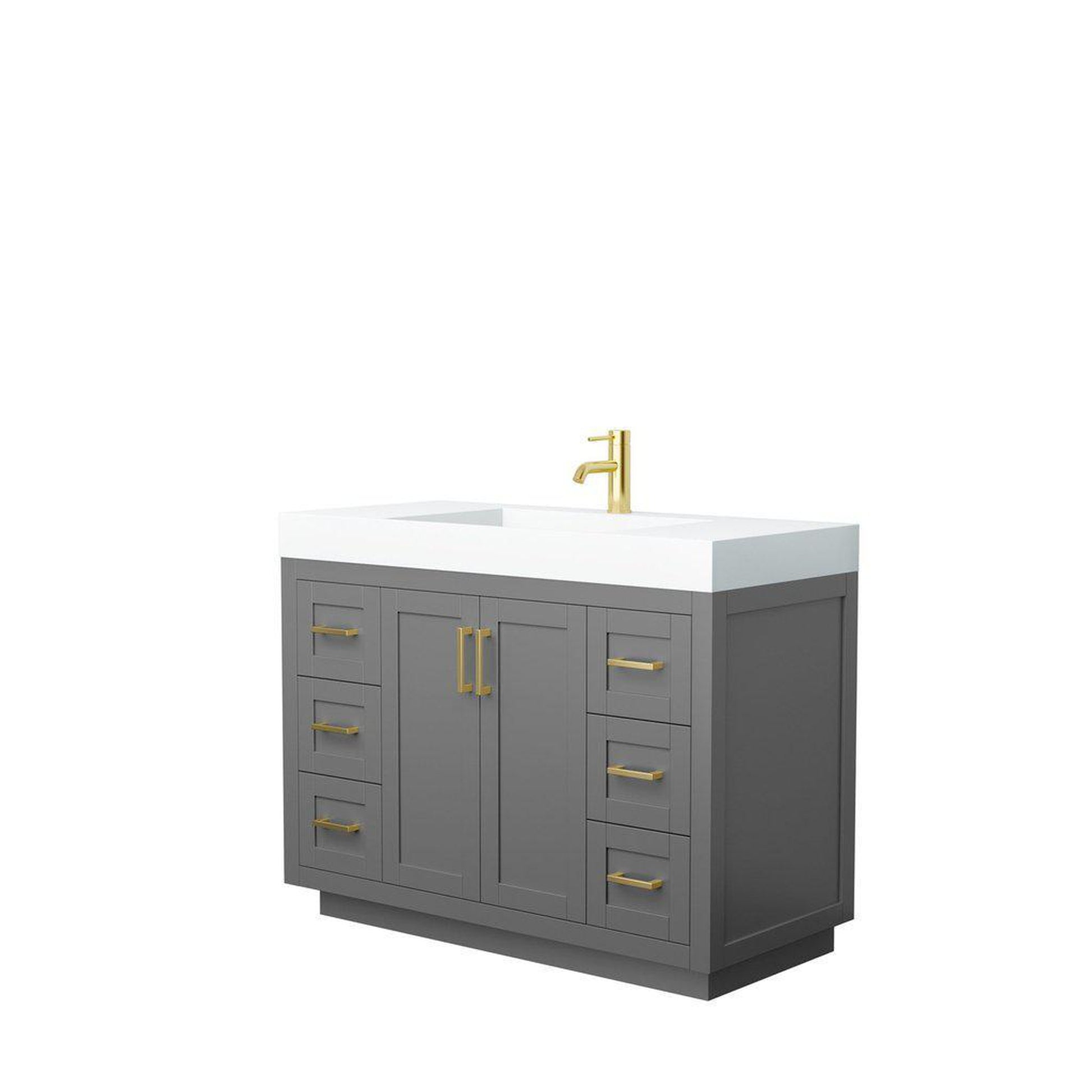 Wyndham Collection Miranda 48" Single Bathroom Dark Gray Vanity Set With 4" Thick Matte White Solid Surface Countertop, Integrated Sink, And Brushed Gold Trim