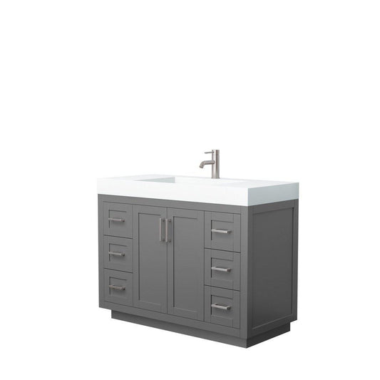 Wyndham Collection Miranda 48" Single Bathroom Dark Gray Vanity Set With 4" Thick Matte White Solid Surface Countertop, Integrated Sink, And Brushed Nickel Trim