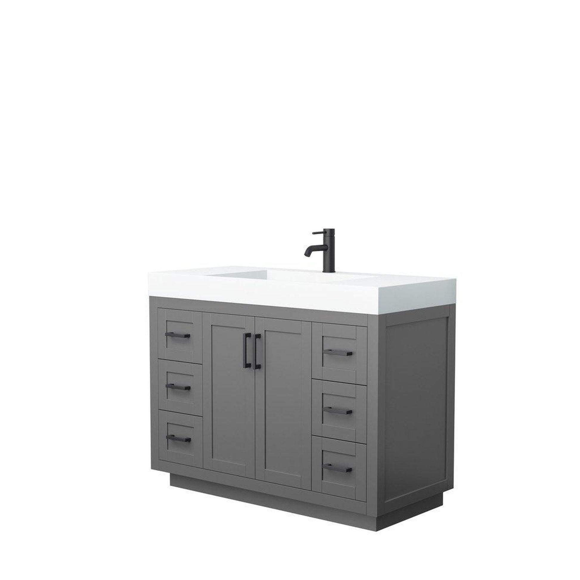 Wyndham Collection Miranda 48" Single Bathroom Dark Gray Vanity Set With 4" Thick Matte White Solid Surface Countertop, Integrated Sink, And Matte Black Trim