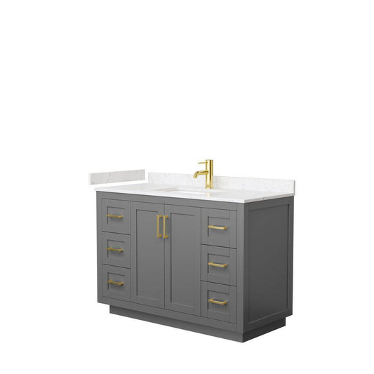 Wyndham Collection Miranda 48" Single Bathroom Dark Gray Vanity Set With Light-Vein Carrara Cultured Marble Countertop, Undermount Square Sink, And Brushed Gold Trim