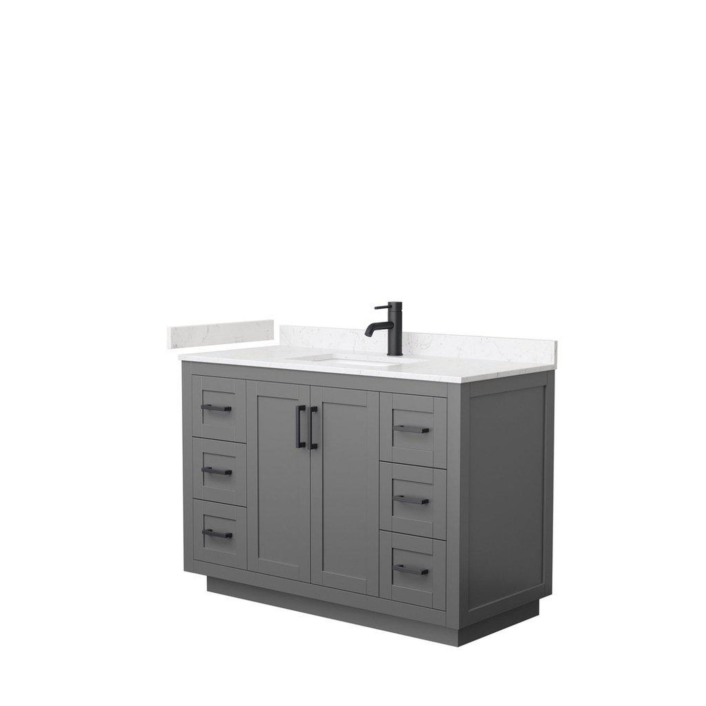 Wyndham Collection Miranda 48" Single Bathroom Dark Gray Vanity Set With Light-Vein Carrara Cultured Marble Countertop, Undermount Square Sink, And Matte Black Trim